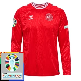 EK 2024 Denemarken Thuisshirt L/S Voetbaltenue Patch