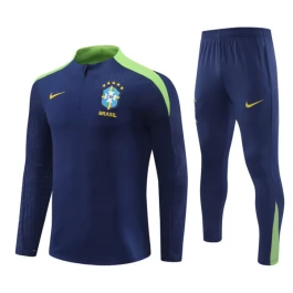 Kids Brazilië Trainingspakken 2024-25 - 1-4 Zip Marineblauw