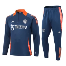 Kids Manchester United Trainingspakken 2024-25 - 1-4 Zip Marineblauw Oranje