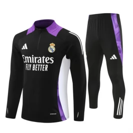 Kids Real Madrid Trainingspakken 2024-25 - 1-4 Zip Zwart Purper