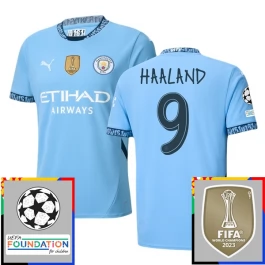 Manchester City Haaland 9 Thuisshirt Champions League With Patch 2024-2025 Voetbaltenue