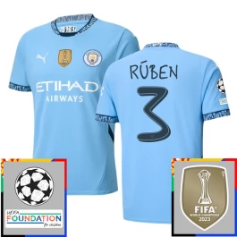 Manchester City Rúben 3 Thuisshirt Champions League With Patch 2024-2025 Voetbaltenue