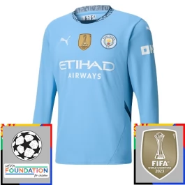 Manchester City Thuisshirt Champions League With Patch 2024-2025 L/S Voetbaltenue
