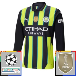 Manchester City Uitshirt Champions League With Patch 2024-2025 L/S Voetbaltenue